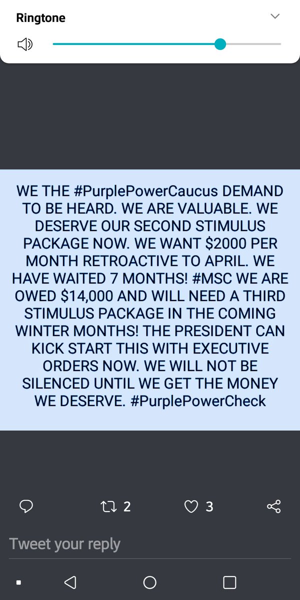 NativeRenee's tweet photo. @realDonaldTrump @TuckerCarlson WE NEED OUR MONEY FOR OUR STIMULUS.RETROACTIVE BACK FROM APRIL OF $2000 A MONTH UNTIL THE VIRUS IS BETTER. WE NEED FPUC BACK FROM JULY 31ST..WE NEED HAZARDOUS PAY..WE BEEN IGNORED AND EVERTHING BACAME BEFORE US. NO MORE WE NEED OUR MONEY.
#PURPLEPOWER 
#PurplePowerCheck https://t.co/3FyKVMzgLo