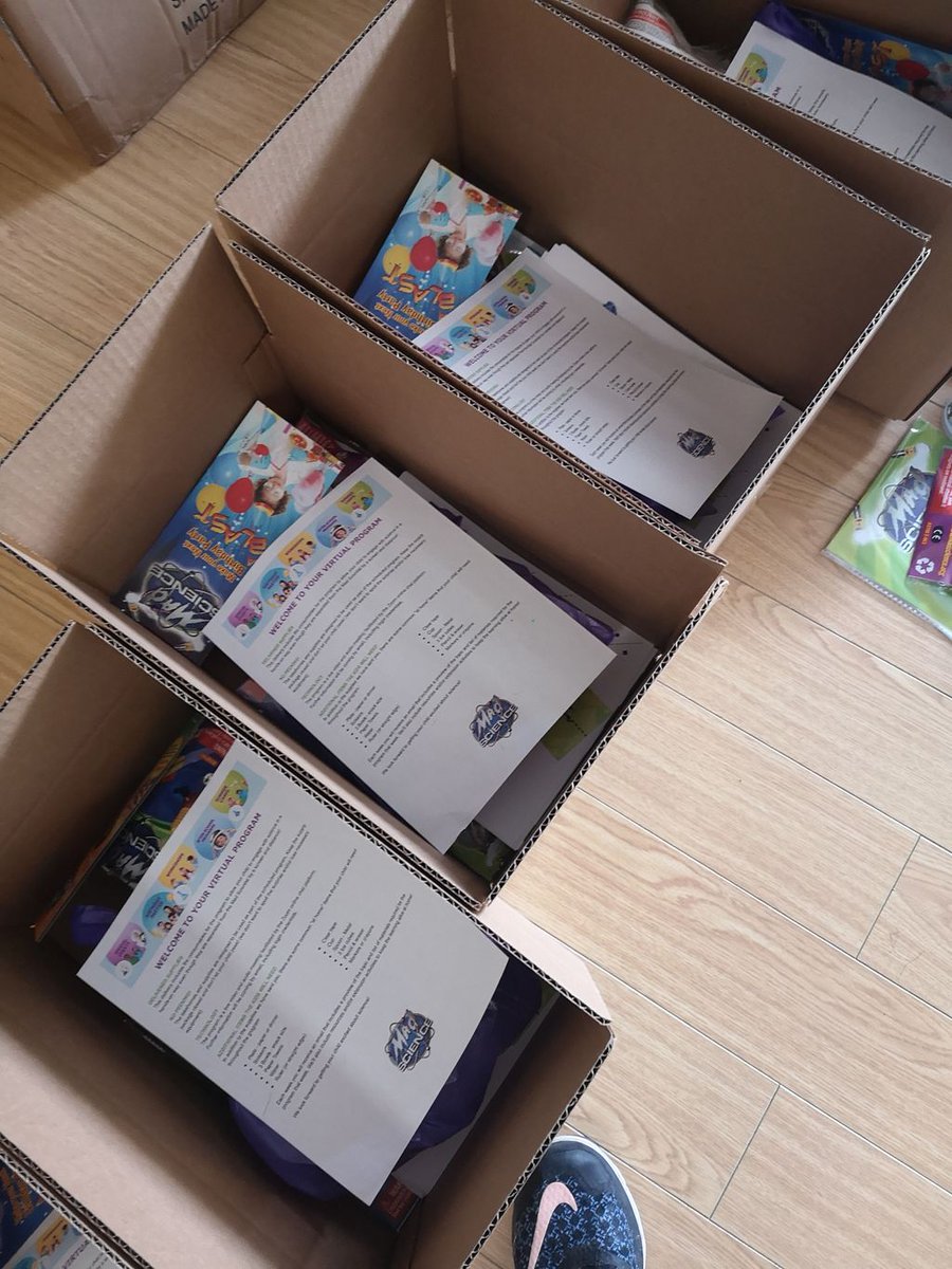 We are spending the morning preparing supply packs for the upcoming Mad Science and Crayola virtual clubs!! These packs ship right to your home. The clubs are live and interactive. Registration closes tonight. There are only a couple spaces left!!