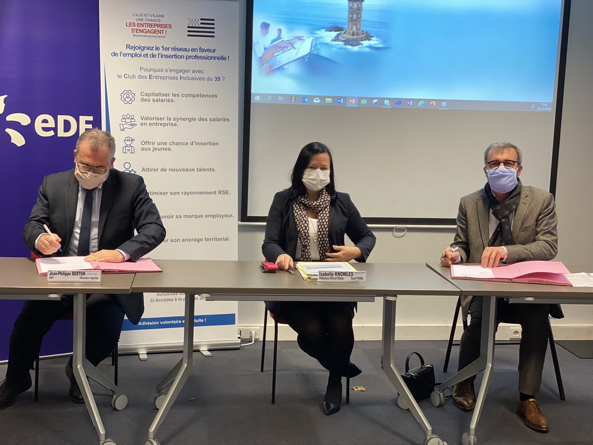 Le club des entreprises inclusives poursuit sa dynamique par la signature de la charte inclusive par <a href="/EDF_Bretagne/">EDF en Bretagne</a> et <a href="/AdeccoFrance/">Adecco France</a> l’inclusion dans nos entreprises, c’est accueillir nos jeunes, des personnes en situation d’handicap et conforter celles qui y sont déjà