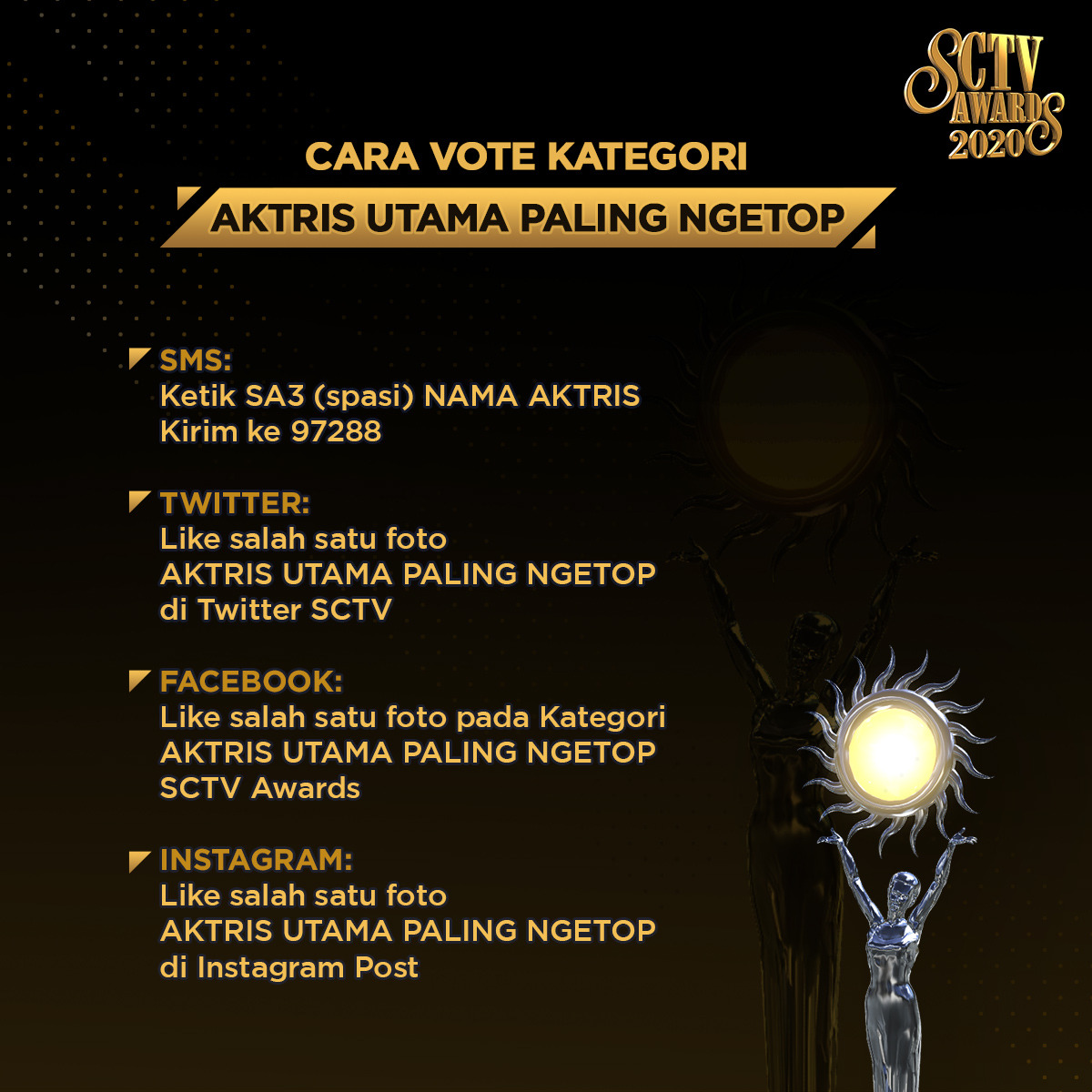 SCTV's tweet photo. Like tweet ini supaya Febby Rastanty bisa bawa pulang piala Kategori Aktris Utama Paling Ngetop!
Cek mekanisme selengkapnya, ya!

#VoteSA2020 #SA3 #SCTVSpesial #SA2020Febby https://t.co/fFGaMmmmAa