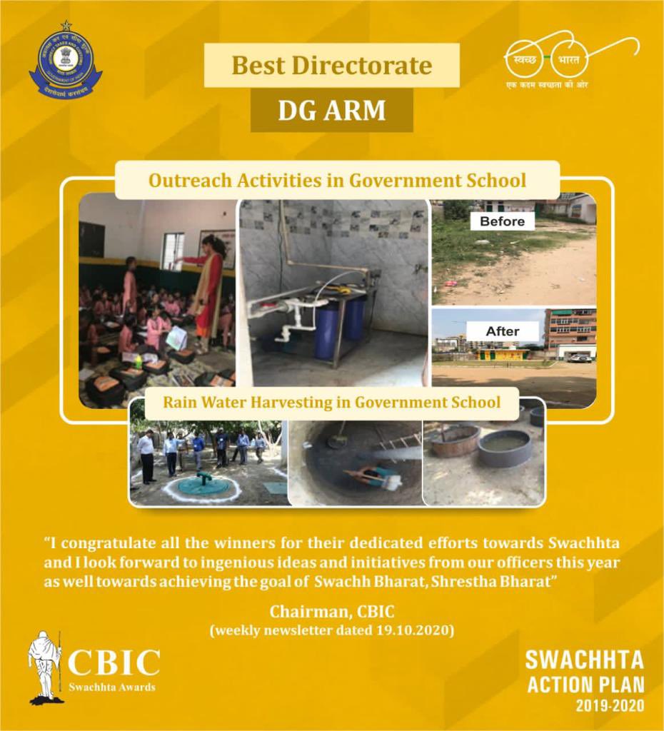 CBIC on Twitter "Congratulations to DG ARM for being awarded with CBIC Swachhta Award for Best