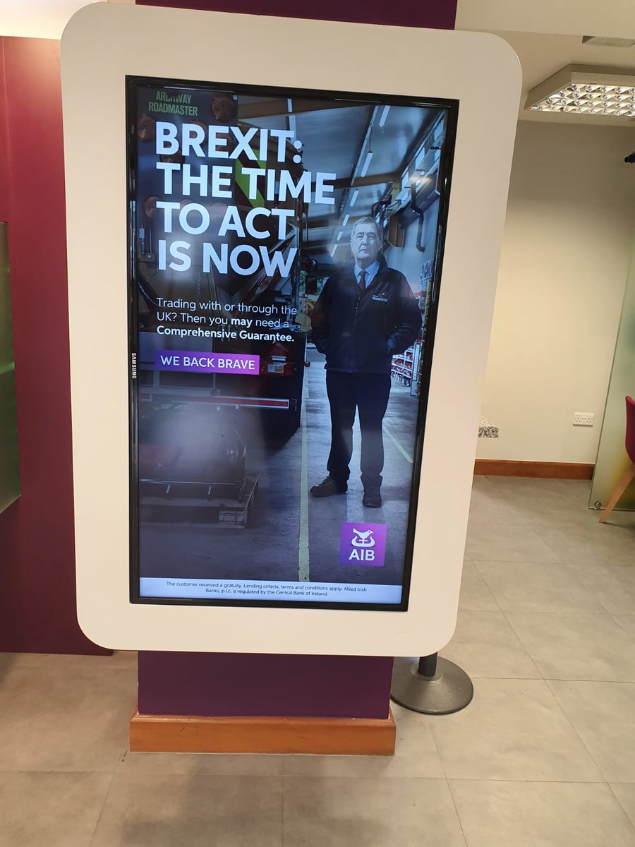 ArchwayProducts's tweet photo. Delighted to be part of the @AIBBiz @AIBIreland #BackingBrave #BrexitCampaign! It is a bit surreal to walk into the local @AIB and see @RobRowlette our GM featured on the lightbox!
@CausewayXchange @leitrimcoco #Brexit https://t.co/G1McyxjDoB