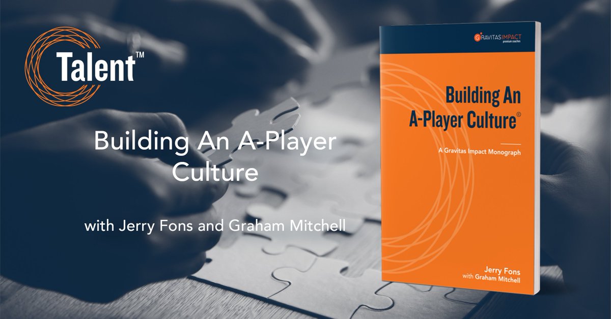 Do you feel frustrated with your organization’s culture? Are you seeing drama, absenteeism, high turnover, sub-par work or infighting? Find out how to address these critical issues with tools, strategies and client stories in Building an A-Player Culture.

GravitasImpact.com/APlayer