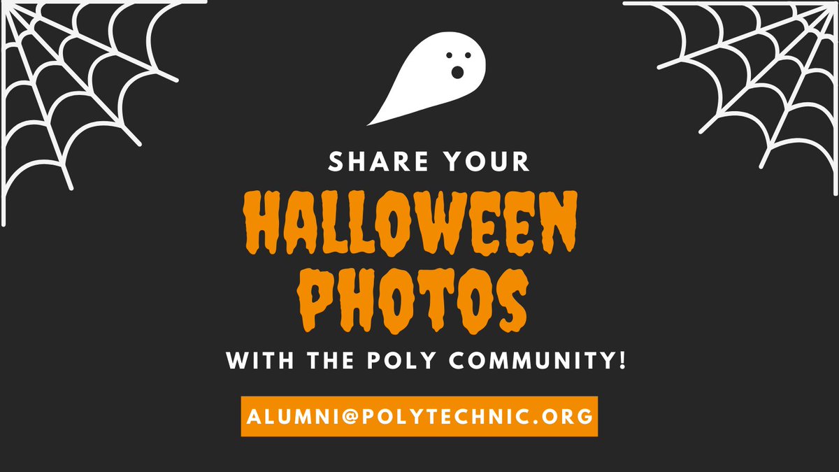 PolyAlumni's tweet photo. Happy #Halloween week!🎃👻

Are you dressing up this year? Do you have throwback photos from your favorite costume during your time at Poly? We want to see! Email photos to alumni@polytechnic.org for a chance to be featured in our Halloween slideshow. https://t.co/mksEtj4HIR