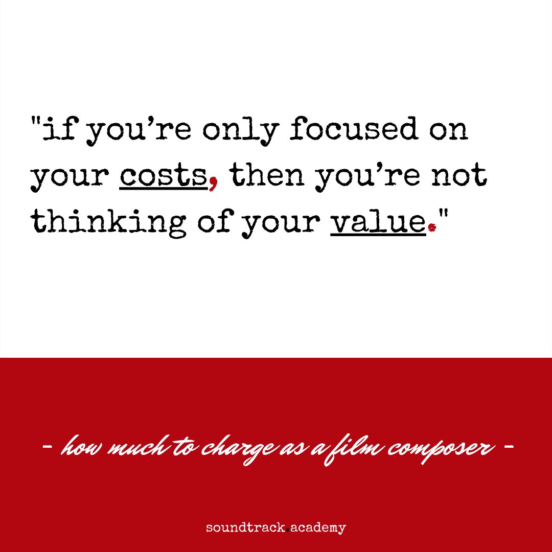 SoundtrackAcad's tweet photo. "If you're only focused on your COSTS, you're not thinking of your VALUE."

Find out how much to charge as a composer: https://t.co/FUQhMJYvjc https://t.co/k223UwAFur