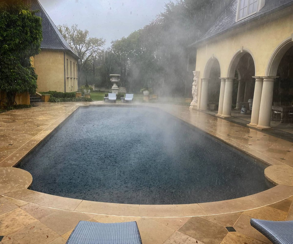 PrettyPools's tweet image. The cold, rainy weather makes this heated pool look extra inviting. 😍

Does anyone else heat their pool for some cold weather swimming?!