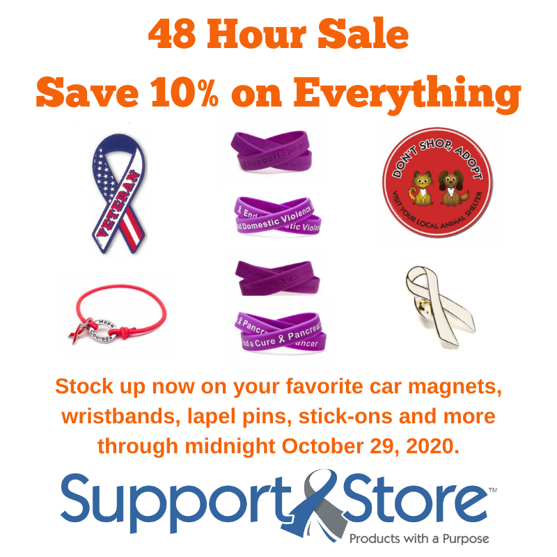SupportStorePwP's tweet photo. No matter what cause you care about most, it's on sale until midnight 10/29/20. No coupon required. Most items ship same day. https://t.co/uSSf1aNs8i. #veterans #petadoption #epilepsy #domesticviolence #pancreaticcancer #alzheimers #lungcancer #diabetes https://t.co/jLFahZfanG