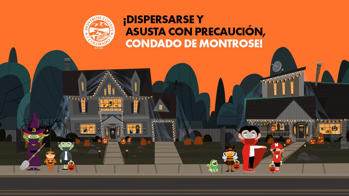 Montrose_County's tweet photo. How to Spook Safely: 🎃Spread Out 🎃Small groups of 10 or less 🎃Wear a face covering 🎃Wash your hands 🎃Go outside🎃Enter the online costume contest - more info at https://t.co/UWF7OtPLNG #spooksafely #montrosecounty https://t.co/ayBBLbafcj