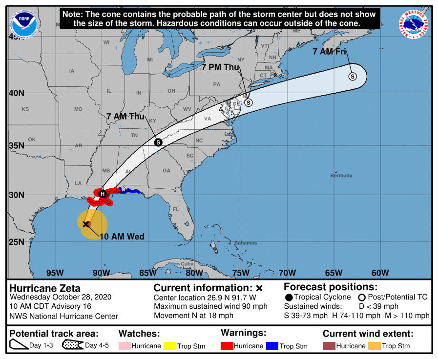 claimspages's tweet photo. Hurricane Zeta Will Strike Gulf Coast With Damaging Winds, Storm Surge: Hurricane Zeta was poised to crash into Louisiana on Wednesday with a “life-threatening storm surge” and winds that will reach far inland, the state’s… https://t.co/d1k7llk0UQ #Property #Claims #Insurance https://t.co/gR08iA56Mv