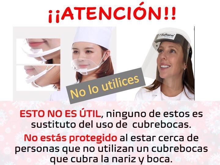 Un cubrebocas es un cubrebocas, no aceptes imitaciones. En el caso de las caretas, se usan además de y nunca en lugar de, un cubrebocas.