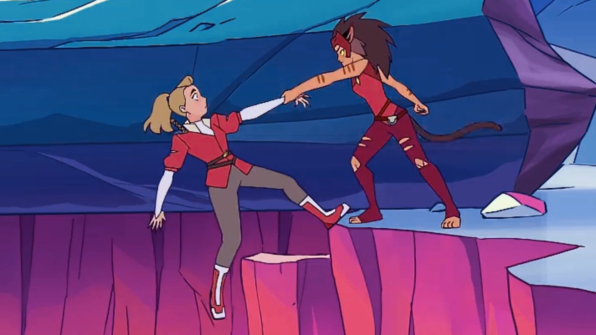 Season 19: Catches Adora's fall, and affectionately brushes her against her tail. Showing that Catra still holds love for her ex-best bestfriend now enemy10: Adora knows that Catra isn't a bad person.