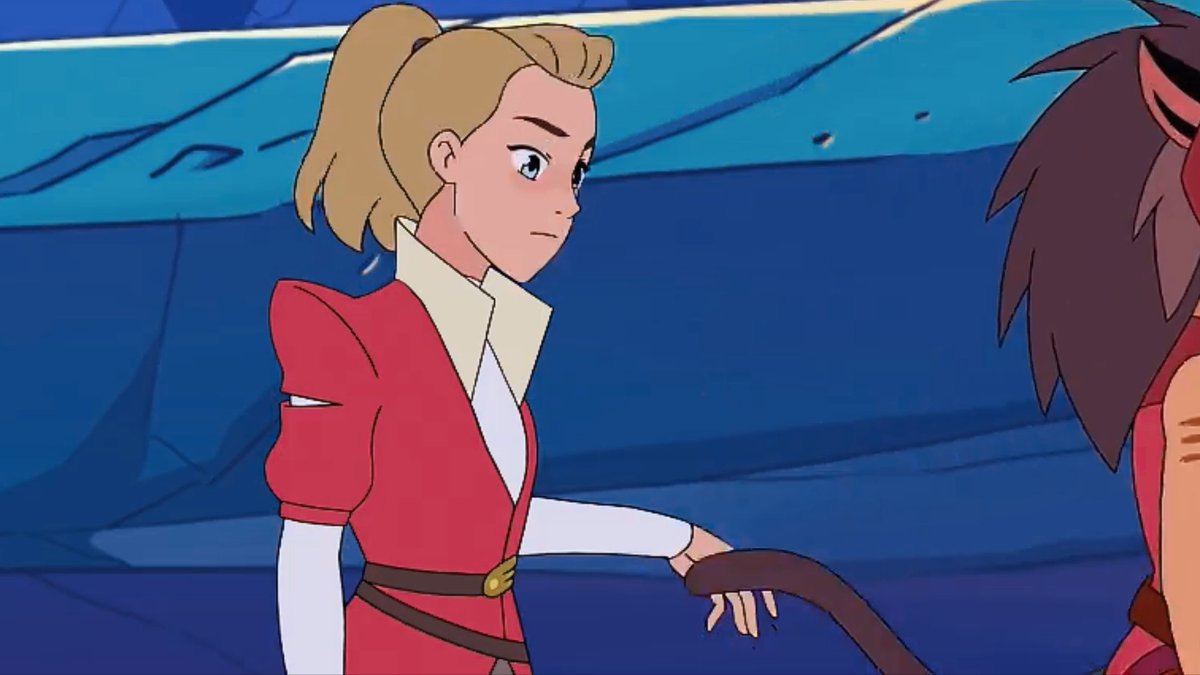Season 19: Catches Adora's fall, and affectionately brushes her against her tail. Showing that Catra still holds love for her ex-best bestfriend now enemy10: Adora knows that Catra isn't a bad person.