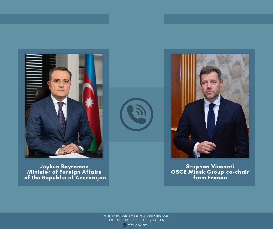 Bayramov_Jeyhun's tweet photo. "Called the @OSCE Minsk Group Co-Chairs 🇷🇺🇺🇸🇫🇷 to condemn the inhuman and treacherous acts against Azerbaijani population by the armed forces of #Armenia".

More on the telephone conversations https://t.co/oUMHr0oD26 https://t.co/VGRKx3hbpA