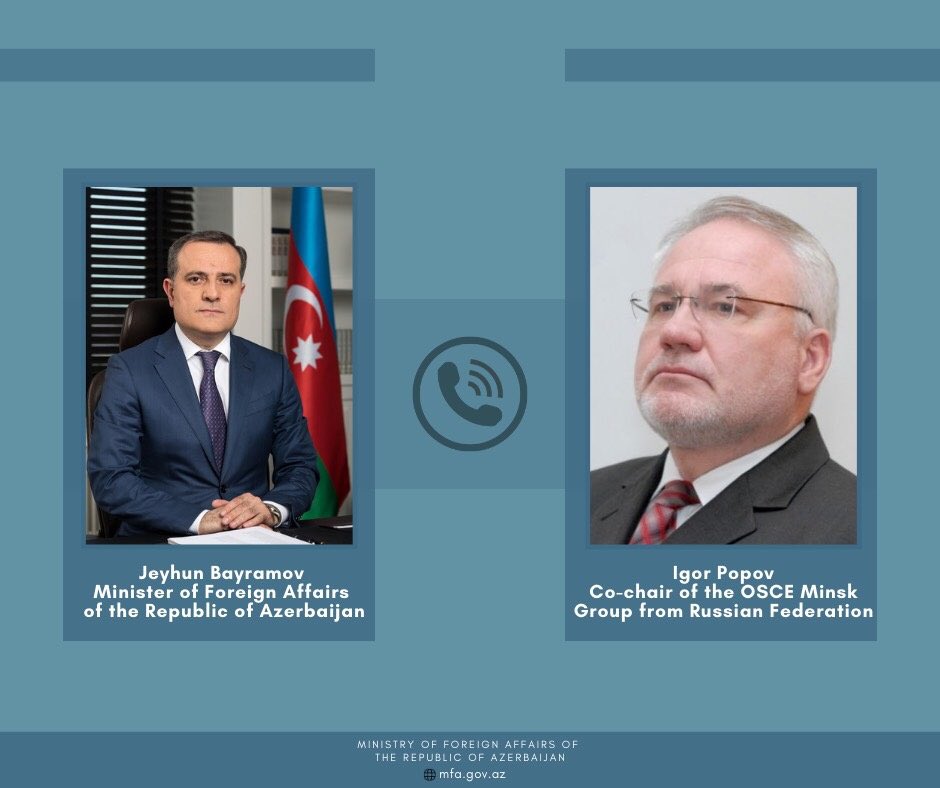 Bayramov_Jeyhun's tweet photo. "Called the @OSCE Minsk Group Co-Chairs 🇷🇺🇺🇸🇫🇷 to condemn the inhuman and treacherous acts against Azerbaijani population by the armed forces of #Armenia".

More on the telephone conversations https://t.co/oUMHr0oD26 https://t.co/VGRKx3hbpA