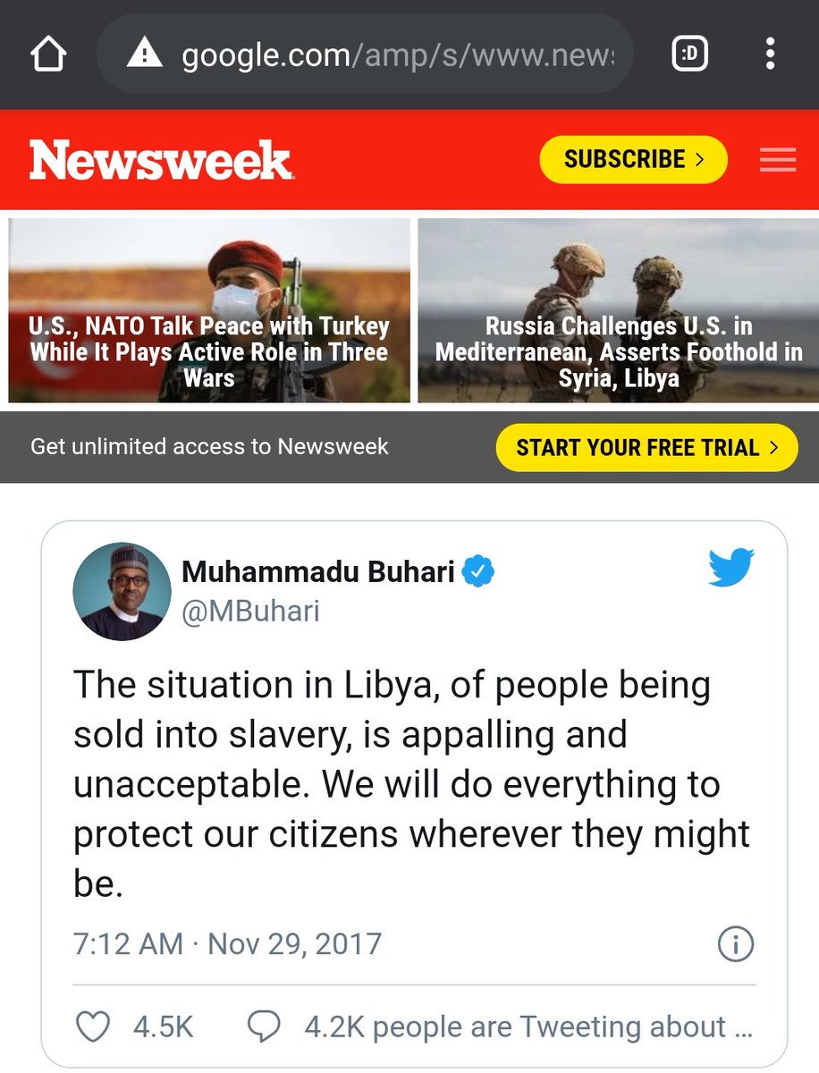 The end result is that a slave trade route was created and Libya, once a free country outperforming the US, became the central market for the slave market with the majority of slaves coming from Nigeria.  https://www.google.com/amp/s/www.newsweek.com/nigerian-slaves-have-organs-harvested-and-bodies-burned-728320%3famp=1