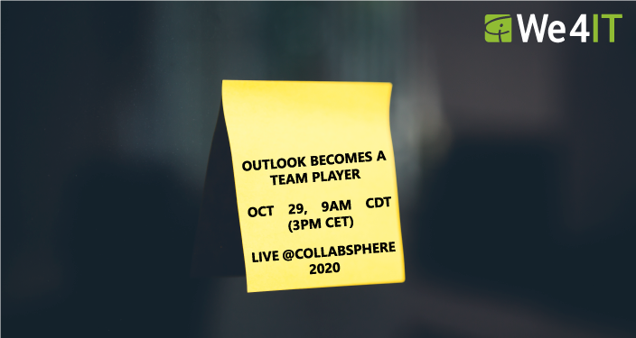 We4IT's tweet photo. Check out our today's live session at #CollabSphere and see how to connect #Outlook with 3rd party systems like #MSTeams, #SharePoint or #dominoforever.
Tune in at 9AM CDT (3PM CET) @CollabSphere https://t.co/n92BkjhqT8