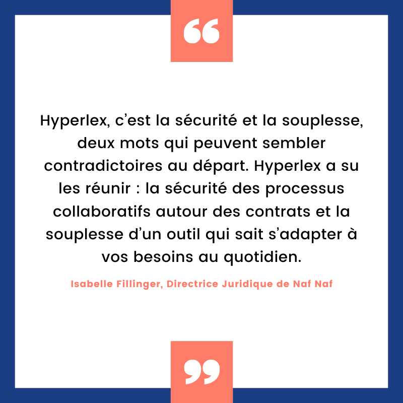 Hyperlex_'s tweet image. #Hyperlex pour nos clients c'est... 💬

Merci à Isabelle Fillinger, Directrice Juridique chez NAF NAF de raconter son expérience avec Hyperlex : du choix notre solution, en passant par sa mise en place à l'apport d'une solution de gestion de contrats. 

👉 bit.ly/3oxQULq
