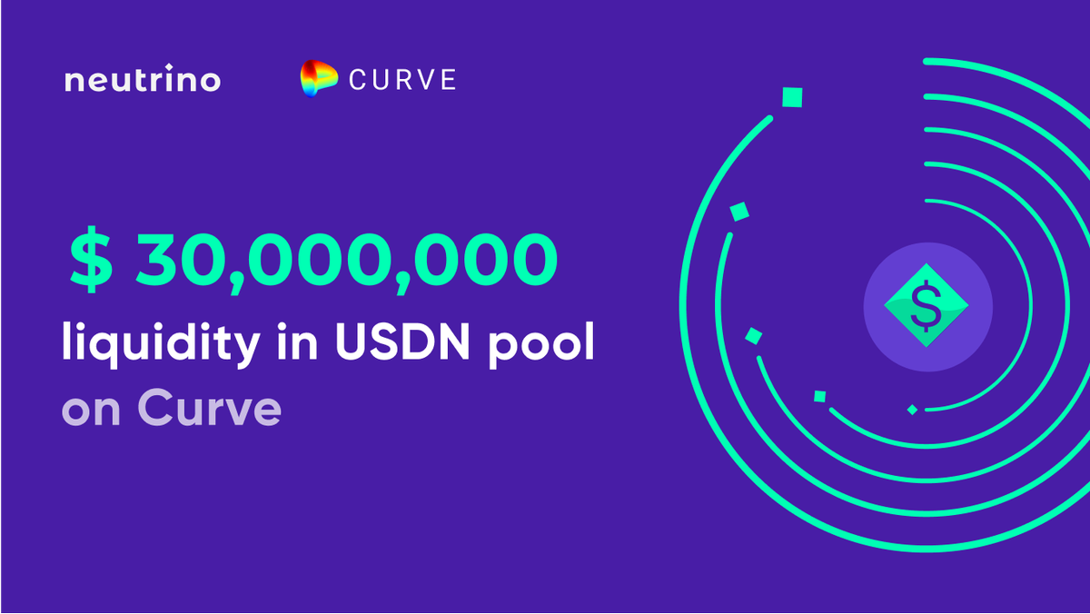 neutrino_proto's tweet photo. 🔥 Liquidity in $USDN+3pool on @CurveFinance surpassed $30,000,000 in just 3 weeks after launch! New heights lie ahead!

https://t.co/bR4vYWfOBj https://t.co/1Hdj3MAsZS
