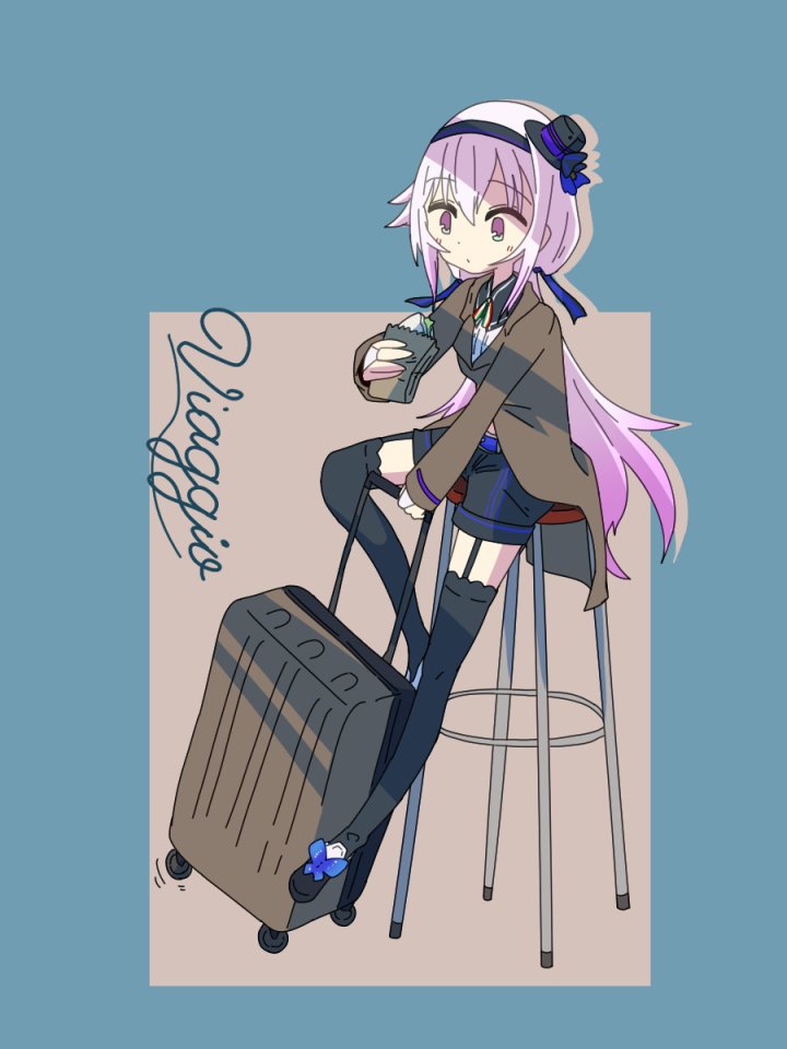 1girl solo hat thighhighs stool long hair purple eyes  illustration images