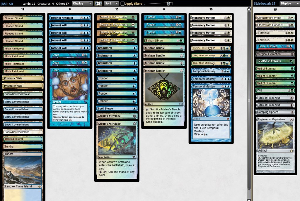 Another 5/0 today with IBM (Streaming is available on my channel!)

Snowko ☑️❎☑️
Mono Red ☑️❎☑️
Snowko ☑️☑️
Urza ☑️❎☑️
RUG Delver ☑️❎☑️

I love this decklist.

Special thanks to <a href="/pyropiwo/">Pyropiwo</a> <a href="/CovoniNiccolo/">Niccolò Covoni</a> @DrD86129953 <a href="/BonanniClaudio/">ClaudioBonanni</a>