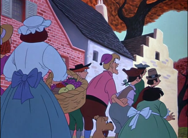 I’m sure others have alluded to this, but the song sequence parallels the opening scenes of BEAUTY AND THE BEAST decades later. Compared to Ichabod, seen through awe and intrigue by the Sleepy Hollow crowd, the townspeople of France mock and ridicule Belle in the latter film.