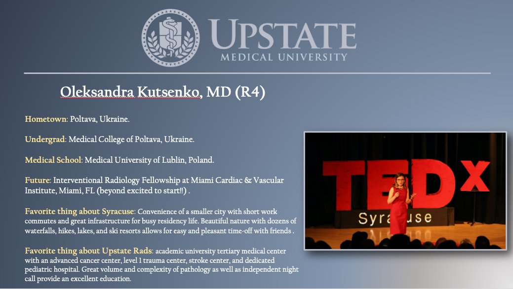 Today we want to do a #ResidentSpotlight on Dr Kutsenko! Check out her #tedx describing the value of IR. @KutsenkoMD