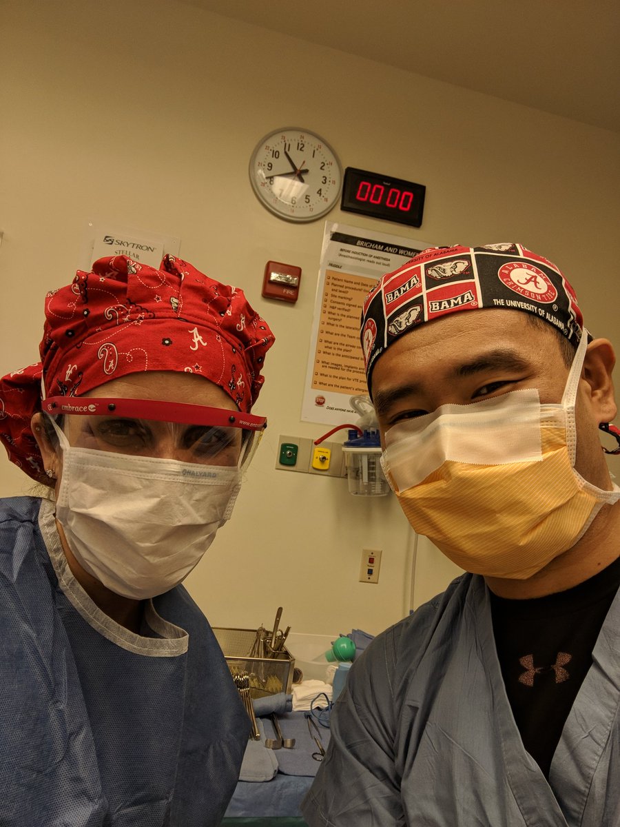 My scrub tech Gina and I are operating right next to Gillette stadium but our blood runs crimson! #RollTide #Bama