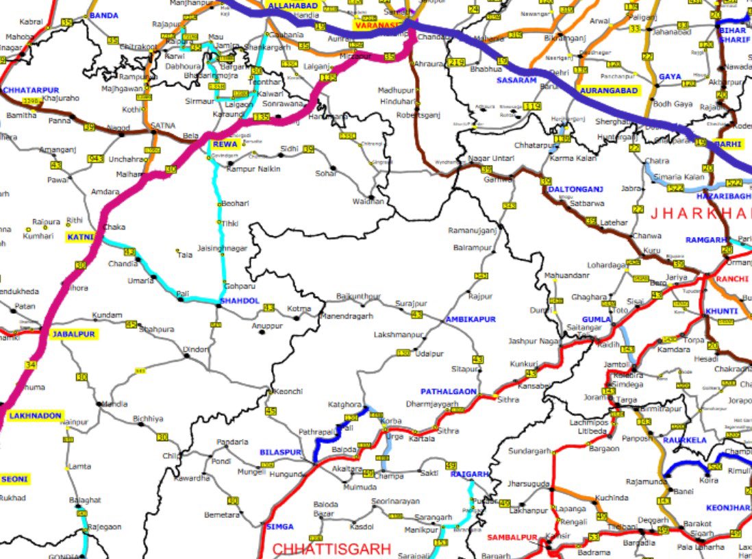 Desifunday's tweet photo. North #Chhattisgarh National Highway 🛣 map which only exists on paper 📄. Even Google cannot find it.
Underfunded and under construction 🚧 from last 8 years #NH130 #NH45 #NH49 #NH149B #NH153 #NH130A https://t.co/hl5I0GTuxO
