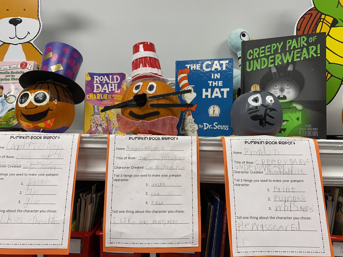 CAlcoser's tweet photo. Pumpkin Book Reports ... you can’t look and not smile! 🎃 https://t.co/3GwNpG9adG