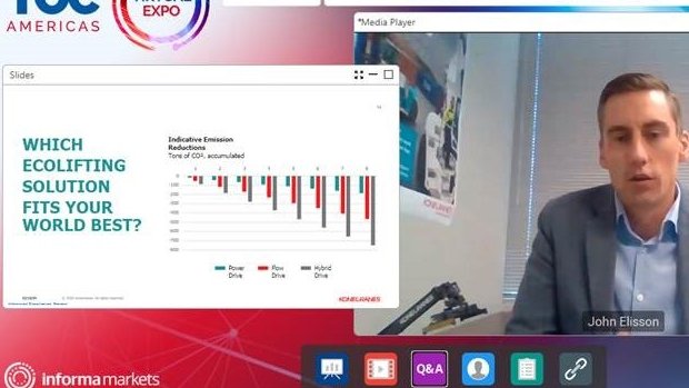 Konecranes's tweet image. 📸: John Elisson, @KCLiftTrucks Region Americas Sales Director, speaking about how to reduce emissions in port operations at the &quot;Green Port Tech Operations&quot; session arranged by #TOCAmericasVirtualExpo. Thanks to everyone who came to see his presentation! #TECHTOC @TOCWorldwide