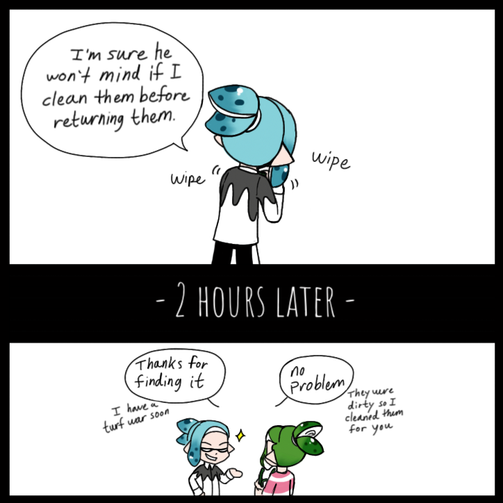 KatKitCat's tweet photo. Random Comic of Inkfall finding Half-Rim's glasses. (pt. 1)
__
#コロイカ #splatoonmanga #splatooncoroika #splatoon2 
#splatoon #splatoonhalfrim #splatoonhalfrimz #splatooninkfall #splatoonhalfrimxinkfall #halfrimxinkfall https://t.co/iVim6aoOD5