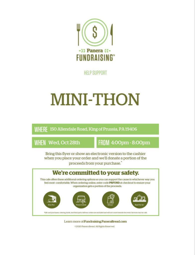 Don’t forget about our Panera Night Out from 4-8 tonight!! You can order online or in-person, just make sure to tell them you’re there to support MiniTHON! We hope to see you there! #FTK