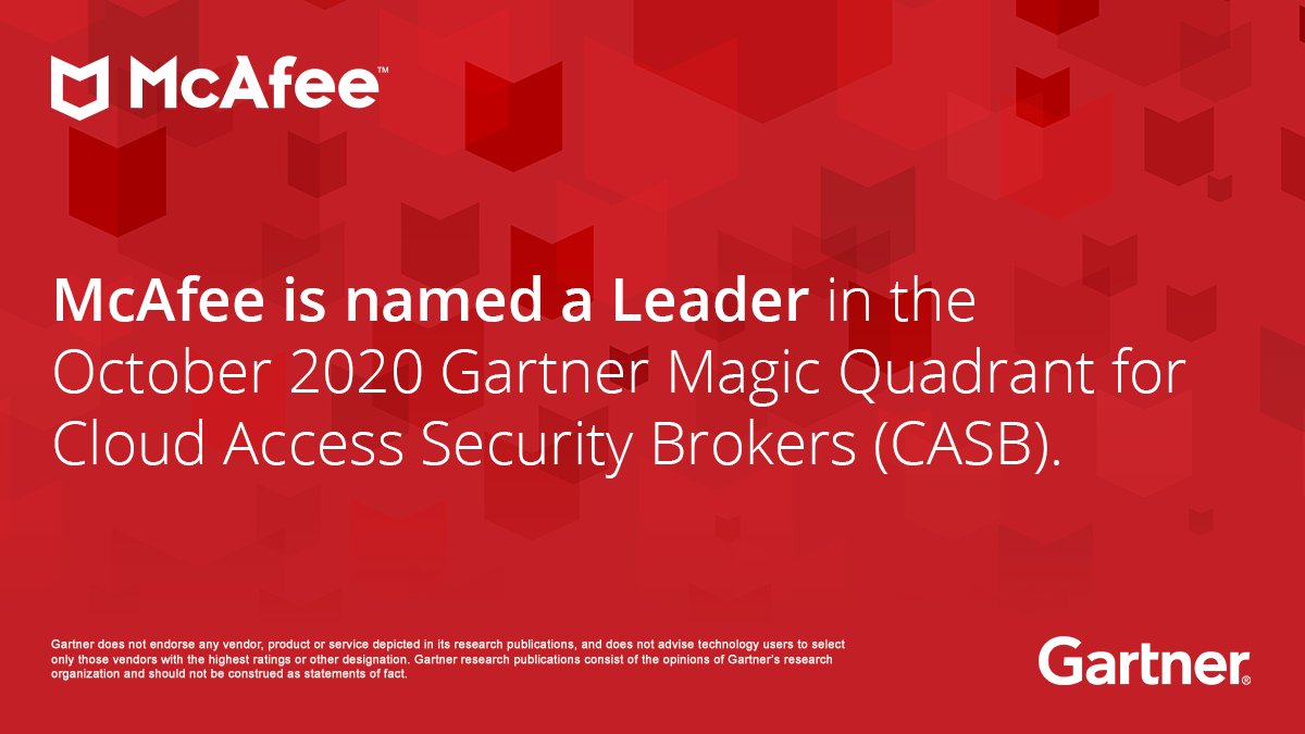 McAfee's tweet photo. McAfee was positioned highest for ability to execute and furthest to the right for completeness of vision in the Gartner October Magic Quadrant for Cloud Access Security Brokers. https://t.co/EOV3TBfWKs