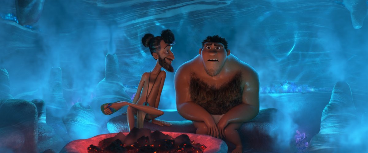 Dreamworks's tweet photo. It’s #InternationalAnimationDay &amp; we’re launching our #CroodsArtandAnimators series featuring a BTS look at #CroodsNewAge. Visual Dev Artist @LucaPisanu puts the finishing touch on the Man Cave concept art (2nd image). This zen scene features our favorite dads, Grug &amp; Phil. https://t.co/4OM4h1Cs4A