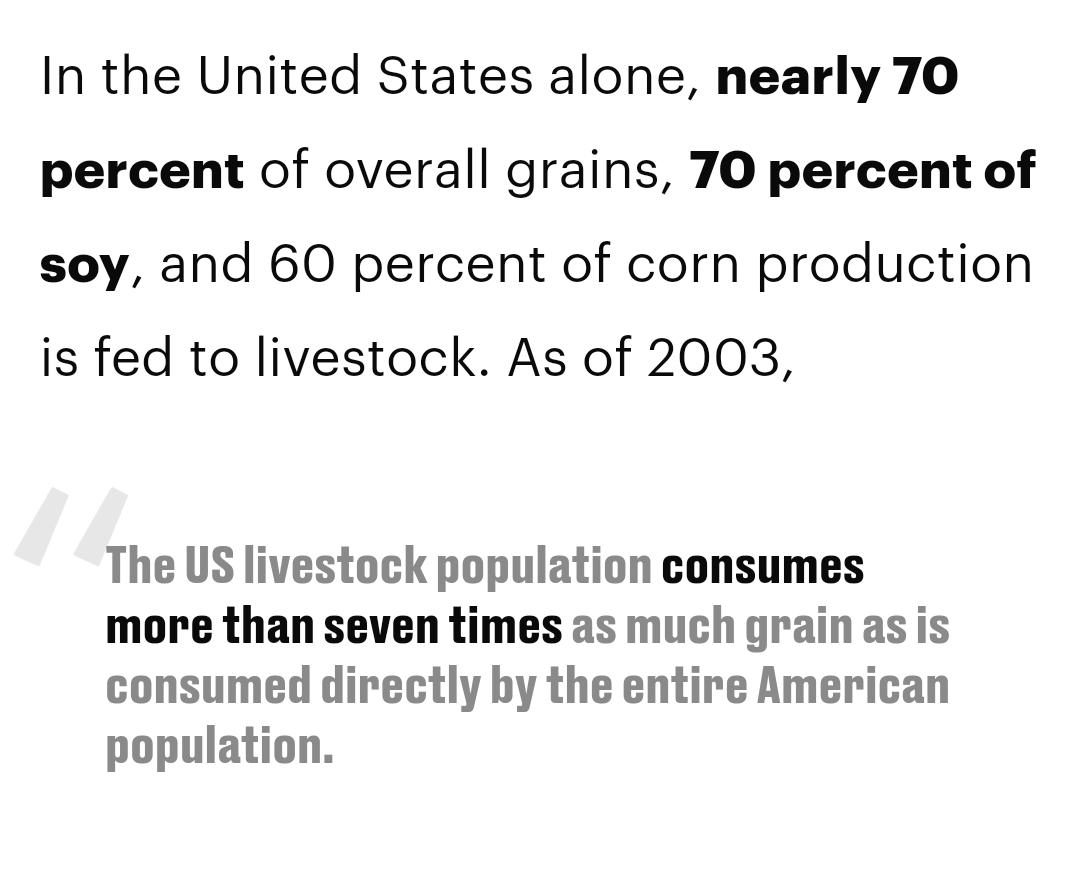 Firstly, the 4.2% figure *does not* include the production of animal feed and forage.That's like saying the GHGs from trucks are minimal, without mentioning that the emissions from gasoline weren't included in the estimate.Feed and forage, according the USDA and FAO: