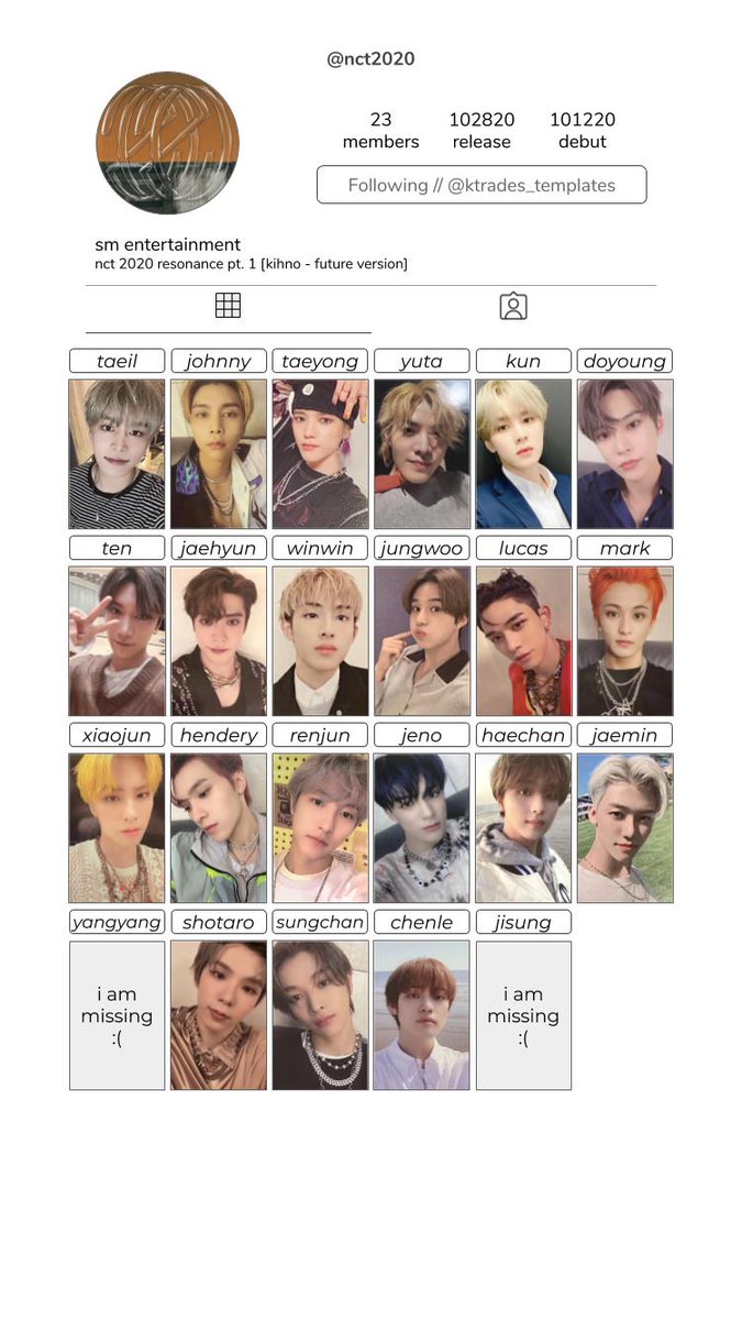 NCT 2020 resonance pt.1 photocard templates [kihno photocards all