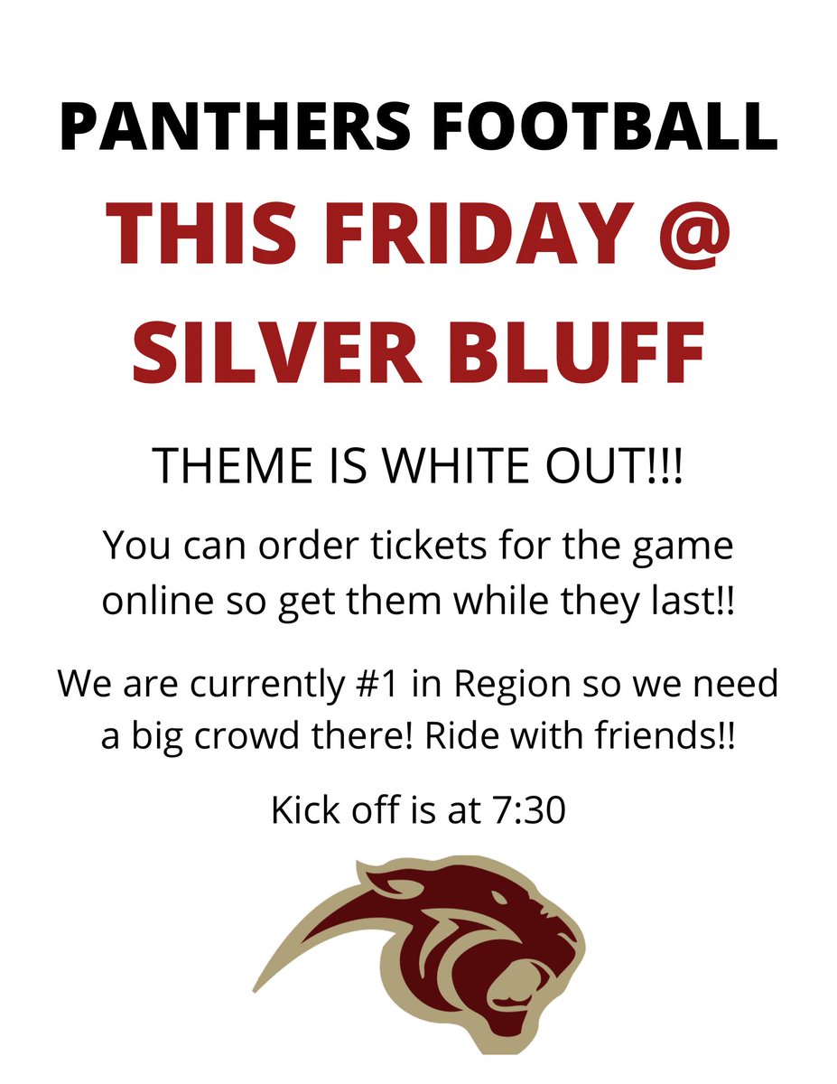 phs_pack's tweet photo. Friday at Silver Bluff!!! Our theme is White Out! Our boys are currently #1 in region so let’s have a big crowd to cheer them on for their third win in region :) https://t.co/cvq26inKJs