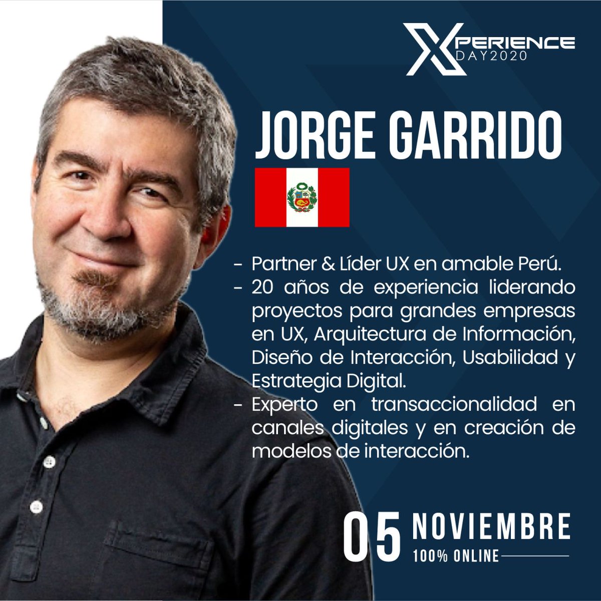 amable_'s tweet photo. El próximo jueves 5 de noviembre Jorge Garrido, Líder UX y Partner de amable Perú, formará parte del Xperience Day 2020, organizado por Xperience Day Ecuador, donde hablará sobre el  "Diseño con propósito para un mundo más amable". Regístrate en https://t.co/tKeNXlI8Us https://t.co/UhZQlhFKy6