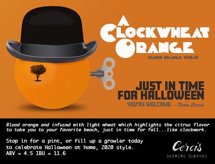 "A Clockwheat Orange" is on tap at Cercis just in time for #Halloween 

Come and get one...if you have the yarbles!