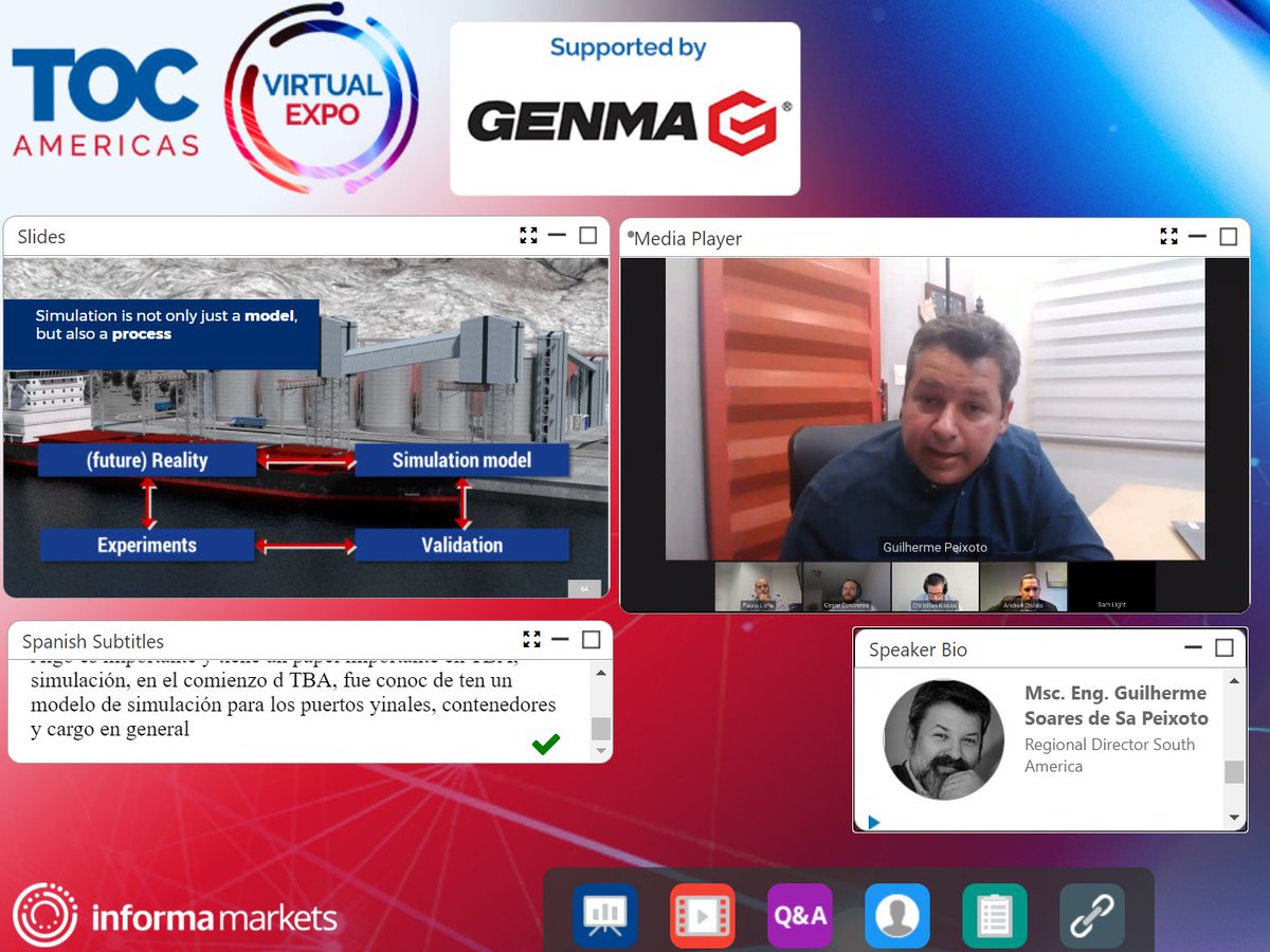 mundomaritimo's tweet image. Guilherme Peixoto de  @TheTBAGroup   y los beneficios de los modelos de simulación para terminales graneleros en la sesión &quot;The #Bulk Shipping Outlook&quot; de #TOCAmericasVirtualExpo #TECHTOC #TOCAmericas @TOCWorldwide