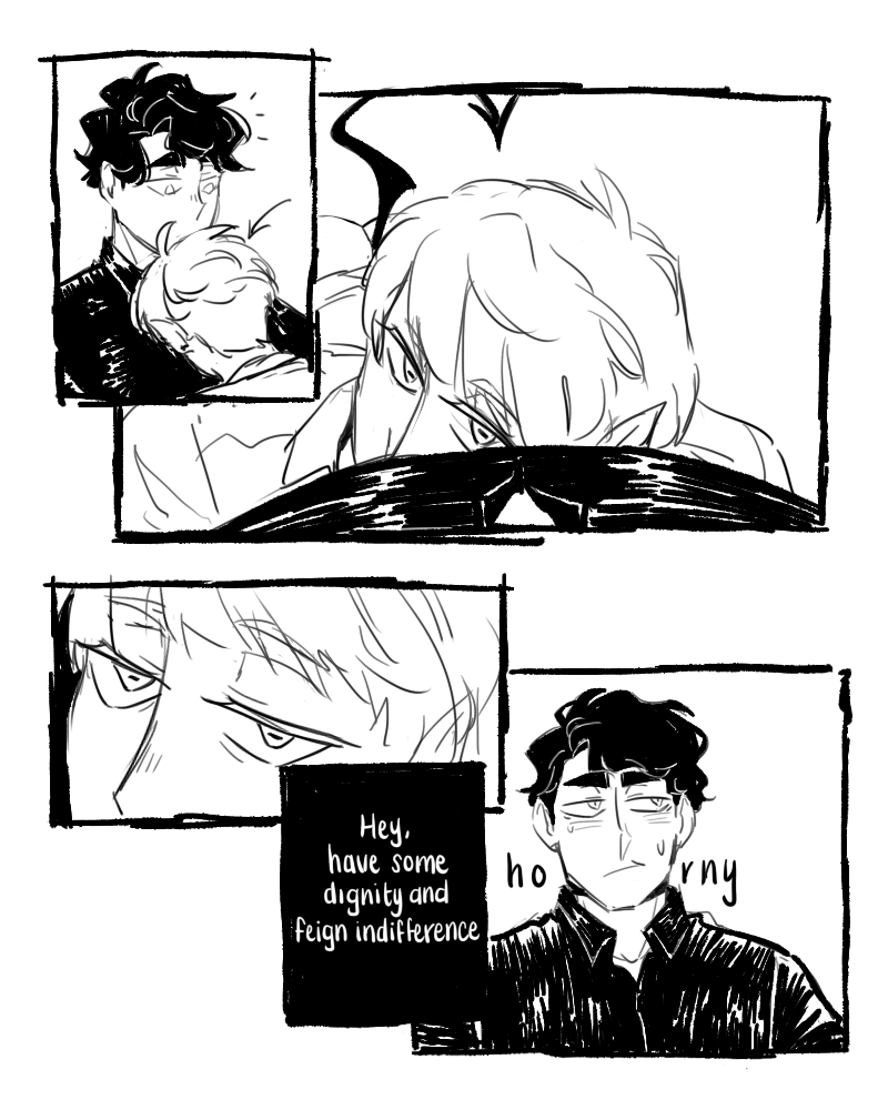 siwaposteo's tweet photo. Matsuhana!DEMON AU in which Hanamaki is an incubus and Matsukawa's a simple human. Does Hanamaki loves him? Or he just enjoys the thrill of the chase? mmmm
Day 5: Next in line / an uncontainable desire
#HQHorrorWeek #matsuhana https://t.co/Eexd7OUerB