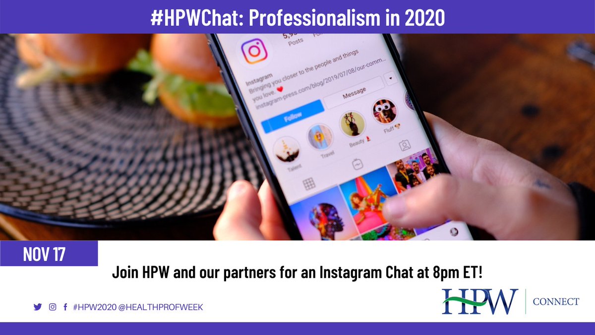 healthprofweek's tweet image. What does “being professional” look like in 2020?  Follow the HPW Instagram account @Healthprofweek and engage in the #HPWChat on 11/17th @ 8pmET.  Meet with career advisors who will share their best advice at this LIVE HPW event.  Register now!  explorehealthcareers.org/hpw/