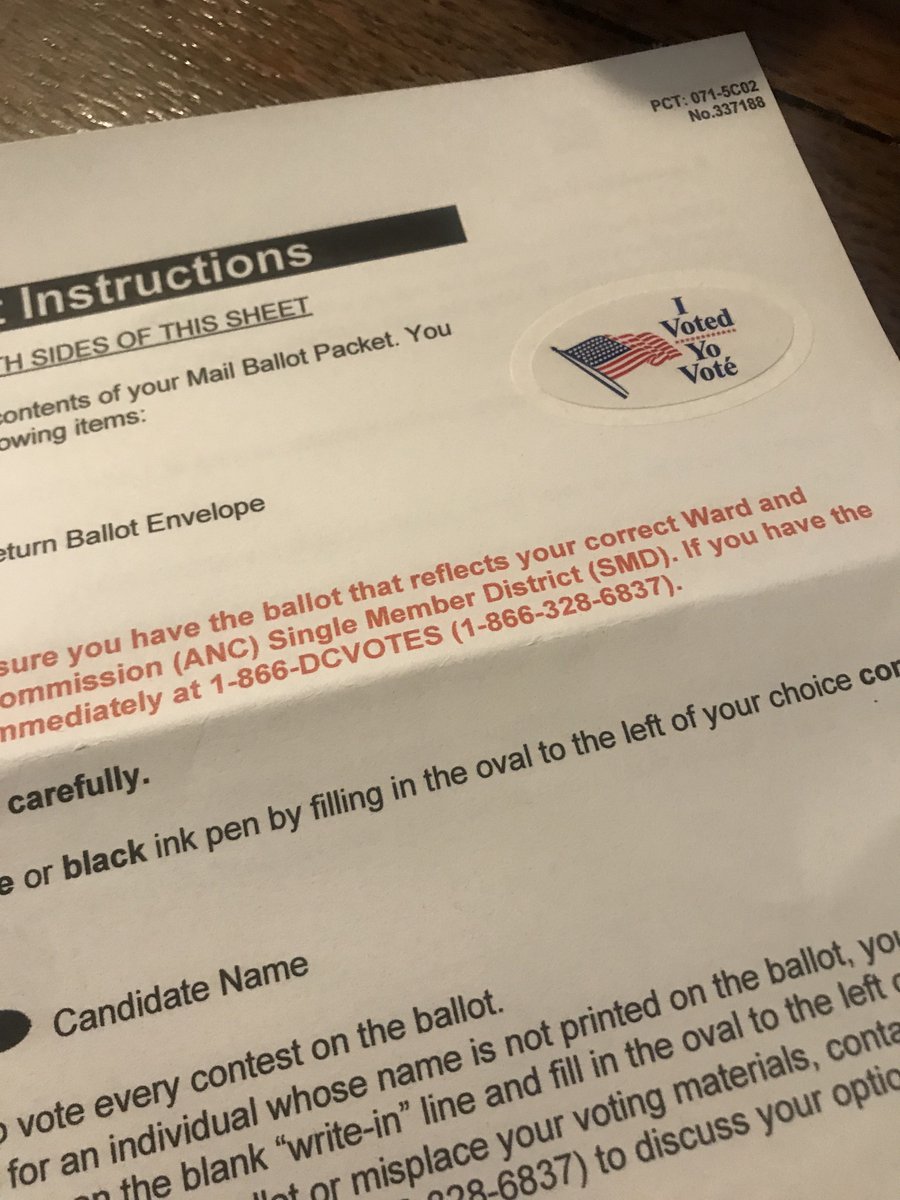 Ward5forMe's tweet photo. @maustermuhle @wamu885 The DC ballot actually included a peel off sticker with the absentee instructions https://t.co/25J7X02Ll8