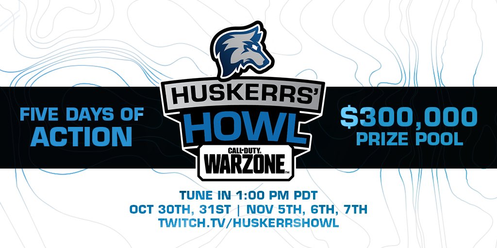 HusKerrs's tweet photo. Excited to announce the HusKerrs' Howl multiday Warzone competition! HUGE prize pool of $300k, with a special Zombie event on Oct. 30th. 

Tune in at 1pm PDT on Oct. 30th, 31st, and Nov. 5th, 6th, and 7th! Check out my stream or https://t.co/Yw7KN3w3iF https://t.co/Q0wAKXsEJc