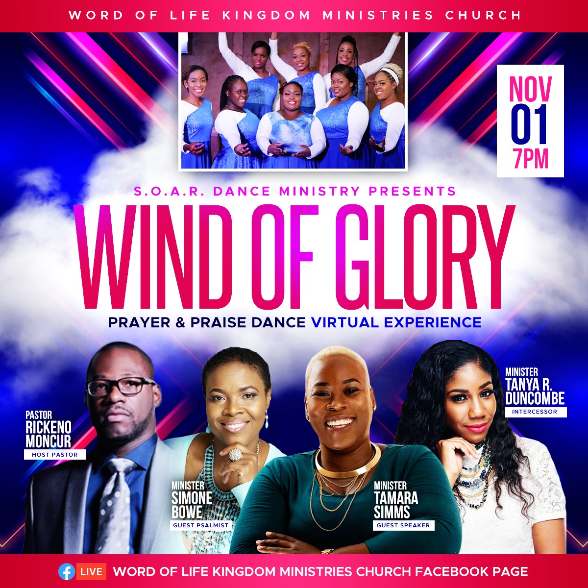 🗣️ This coming Sunday evening at 7pm, our S.O.A.R Dance Ministry will premiere their 1st Prayer &amp; Praise Virtual Dance Experience, right here. Be sure to save the date and time and turn on those notifications. #WindofGlory #SoarDanceMinistry #WOLKMC
