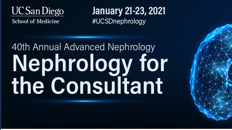 ucsdnephrology's tweet photo. The agenda for our January Nephrology for the Consultant Conference is now up -link below! And don't forget to register by Nov 20th for a discount! #UCSDNephrology
https://t.co/g31WbNVn3Z https://t.co/5bWjPICuM4