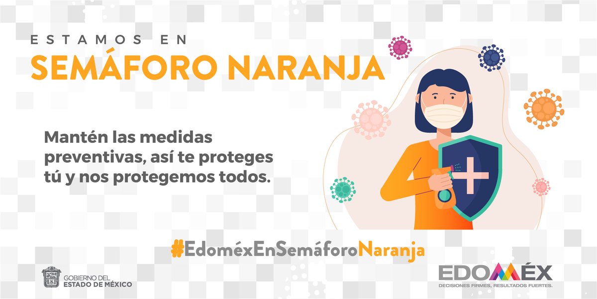 SaludEdomex's tweet image. #EdoméxEnSemáforoNaranja. Juntos saldremos adelante ante #Covid_19mx. Mantén las medidas preventivas, así te proteges tú y nos protegemos todos. #PrevenirEsSalud