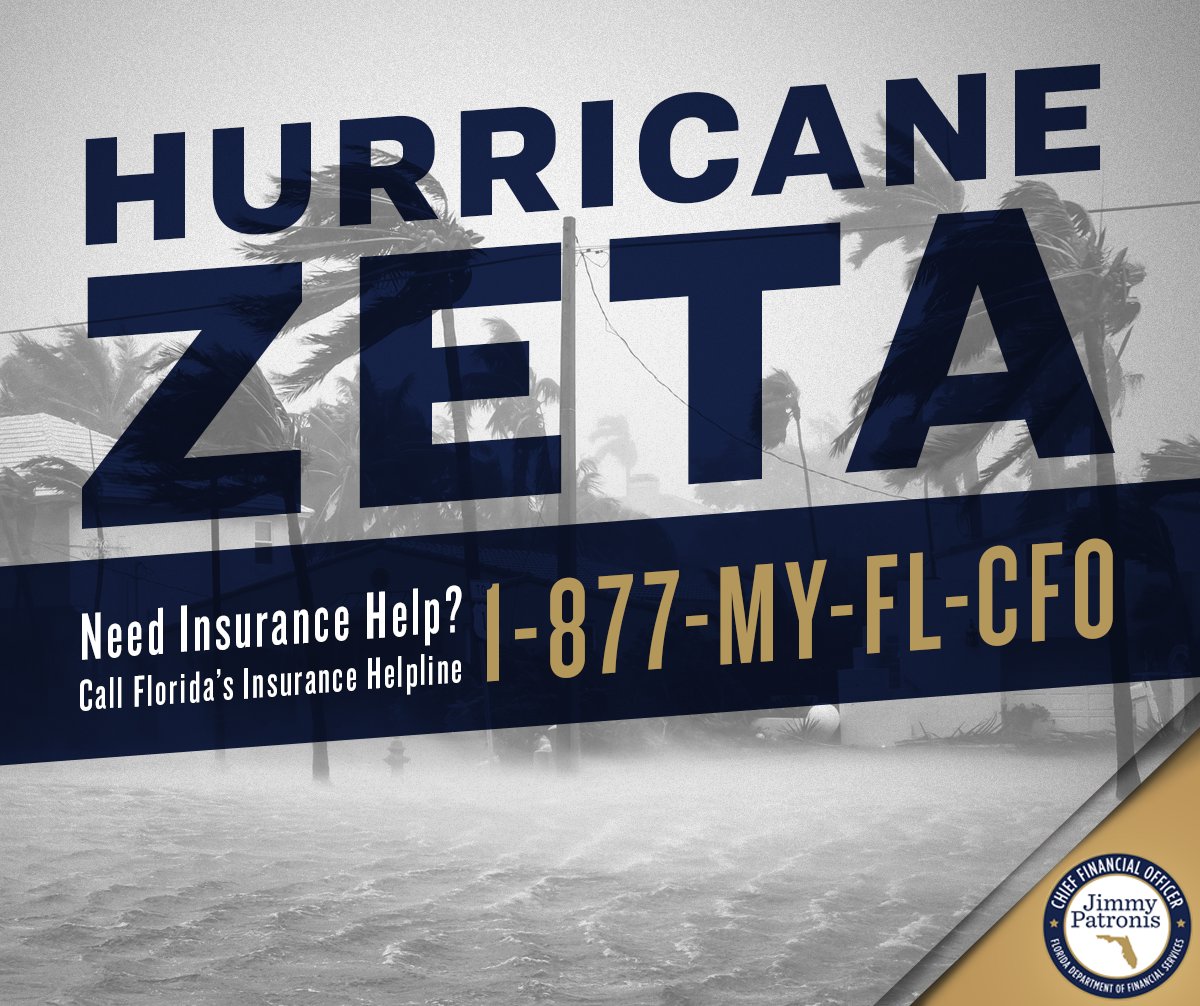 FLDFS's tweet photo. Hurricane #Zeta has just been upgraded to a Category 2 hurricane and is quickly approaching the Gulf Coast. It is critical Floridians follow local weather reports and visit https://t.co/QX4adVAvsj for insurance related information and the flood claims process. https://t.co/imtAcYJpbd