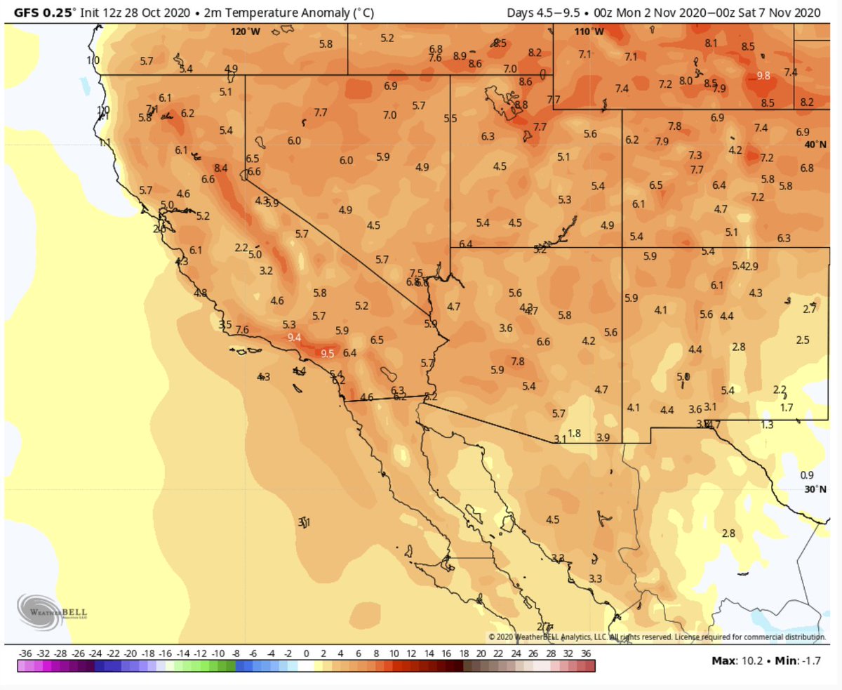 Temperaturas anormalmente calientes para los primeros 7 días de noviembre, las máximas promediarían entre los 37 - 40°C, con amaneceres de 20 a 21°C.
