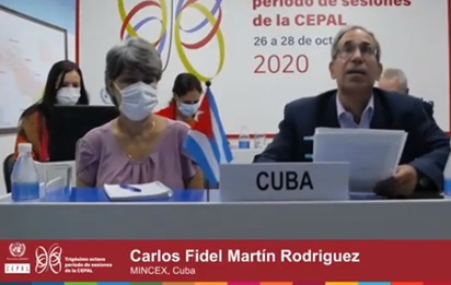 eclac_un's tweet photo. At the #ECLACsession2020, @CarlosFidelDOEI from @MINCEX_CUBA, reported on his country's participation in major international forums and reiterated Mexico’s commitment to, and support for, #ECLAC’s work: https://t.co/AWLkgFSdKR https://t.co/7nDLkfIn9p